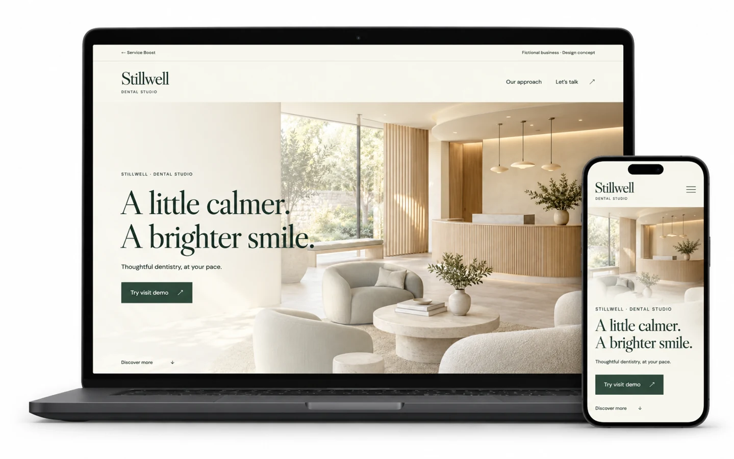 Stillwell dental design concept shown on desktop and mobile